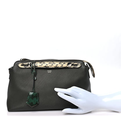 Fendi Vitello Snakeskin Medium By The Way Boston Bag Dark Green Roccia 2 of 11