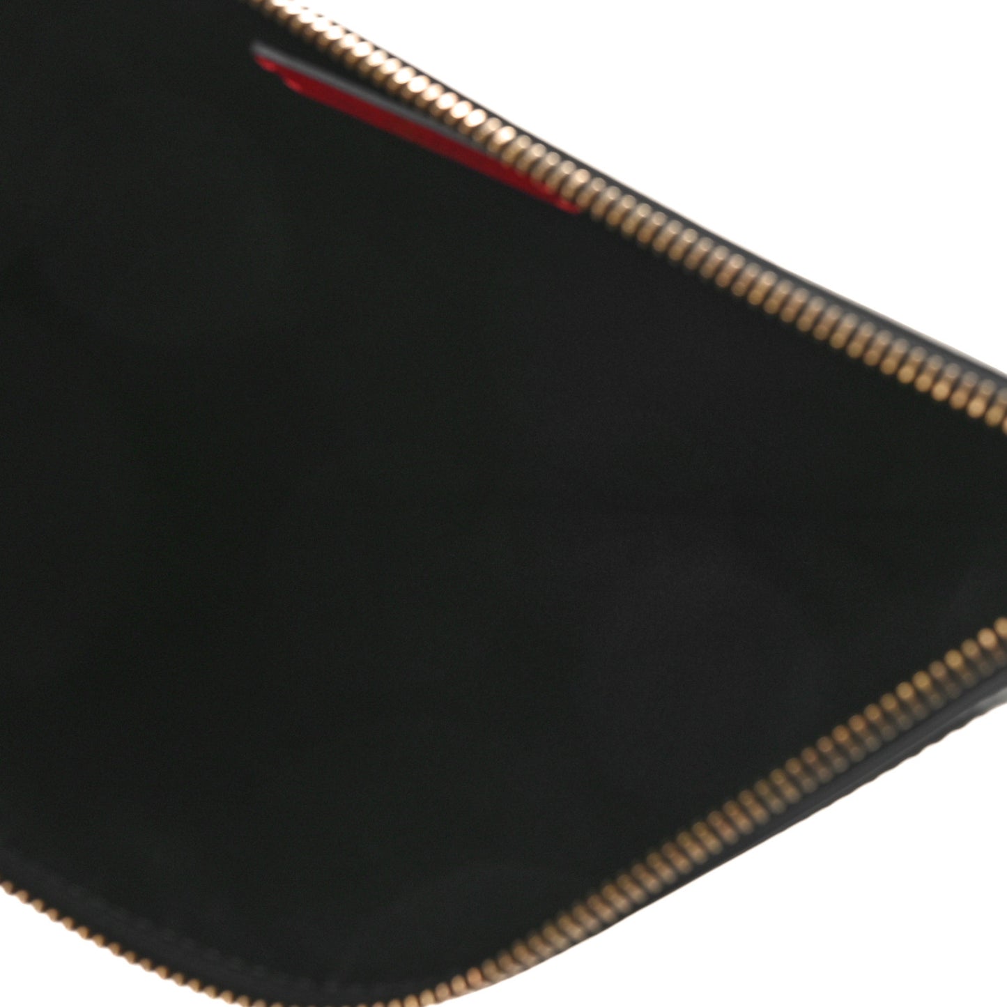 Calfskin VLogo Stitched Inlay Zip Pouch Black