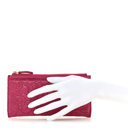 Chanel Lambskin Camellia Embossed Classic Zip Pouch Pink 2 of 12
