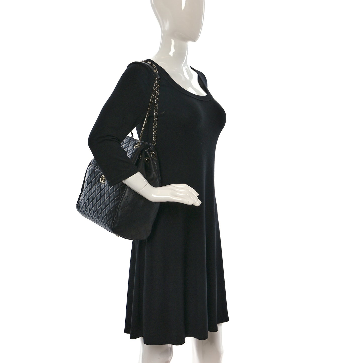 Lambskin Quilted Large Drawstring Bag Black