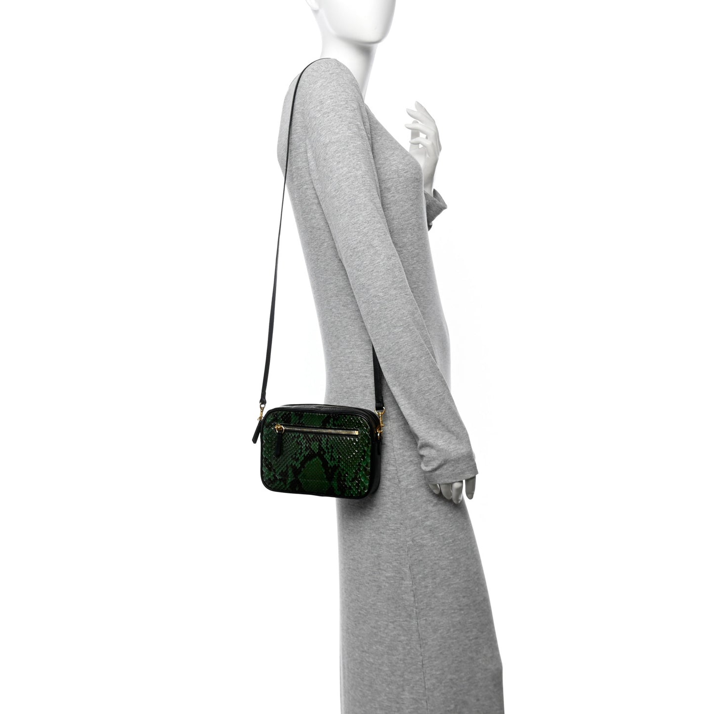 Snakeskin Calfskin Camera Bag Green Black