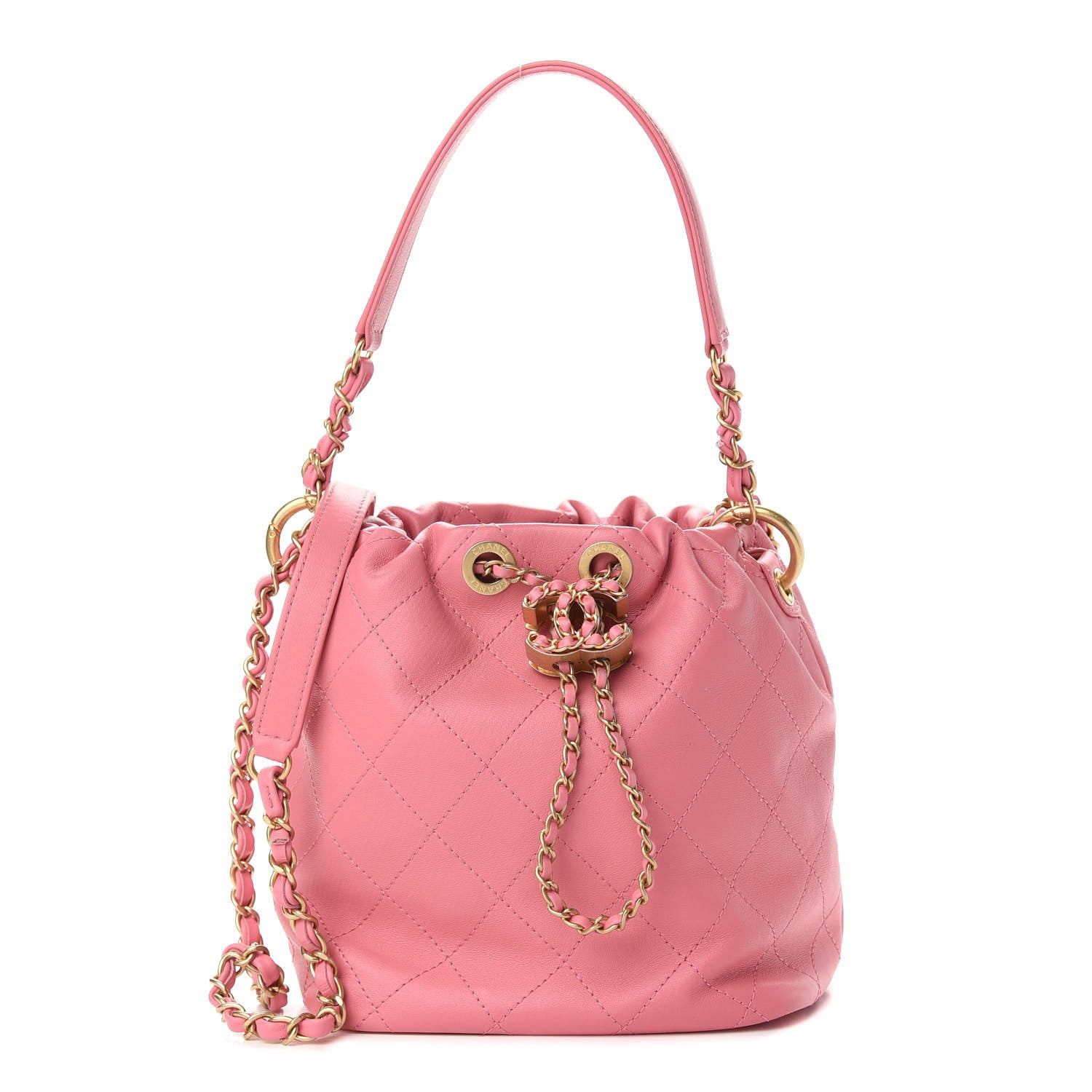Chanel Lambskin Quilted Antique Signs Drawstring Bag Pink 1 of 9