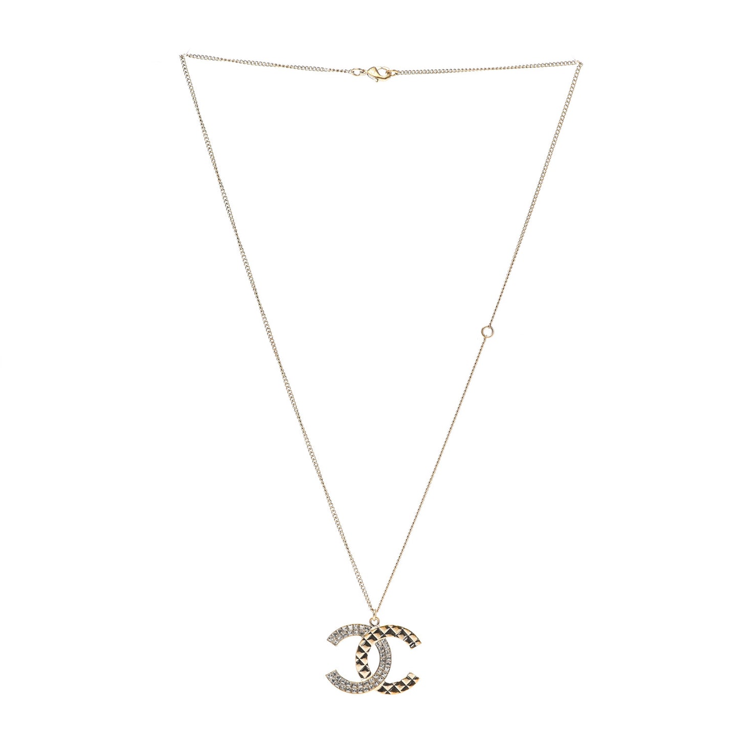 Baguette Crystal Quilted CC Pendant Necklace Gold
