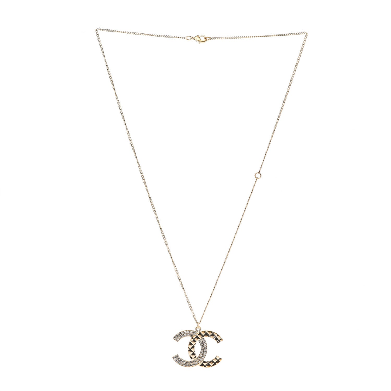 Chanel Baguette Crystal Quilted CC Pendant Necklace Gold 2 of 3