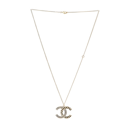 Chanel Baguette Crystal Quilted CC Pendant Necklace Gold 2 of 3