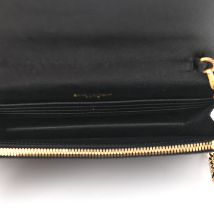 Saint Laurent Grain De Poudre Matelasse Chevron Monogram Envelope Chain Wallet Black 5 of 11