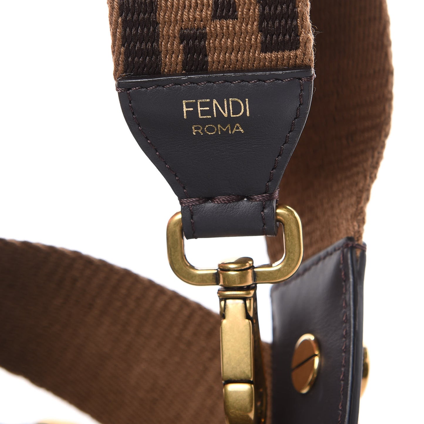 Ribbon Vitello Century FF 1974 Flat Studded Strap You Fango Marrone Ebano