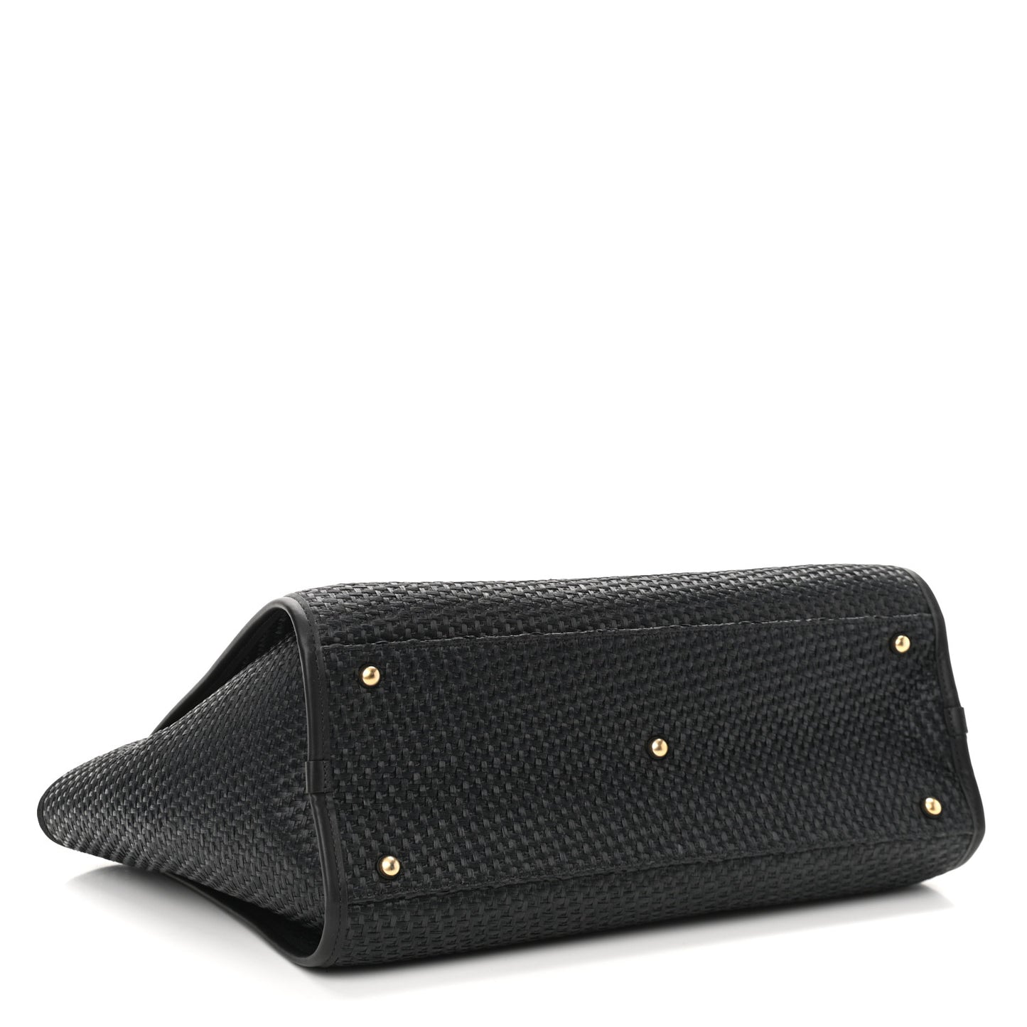 Straw Raffia Calfskin Chain Medium Deauville Tote Black