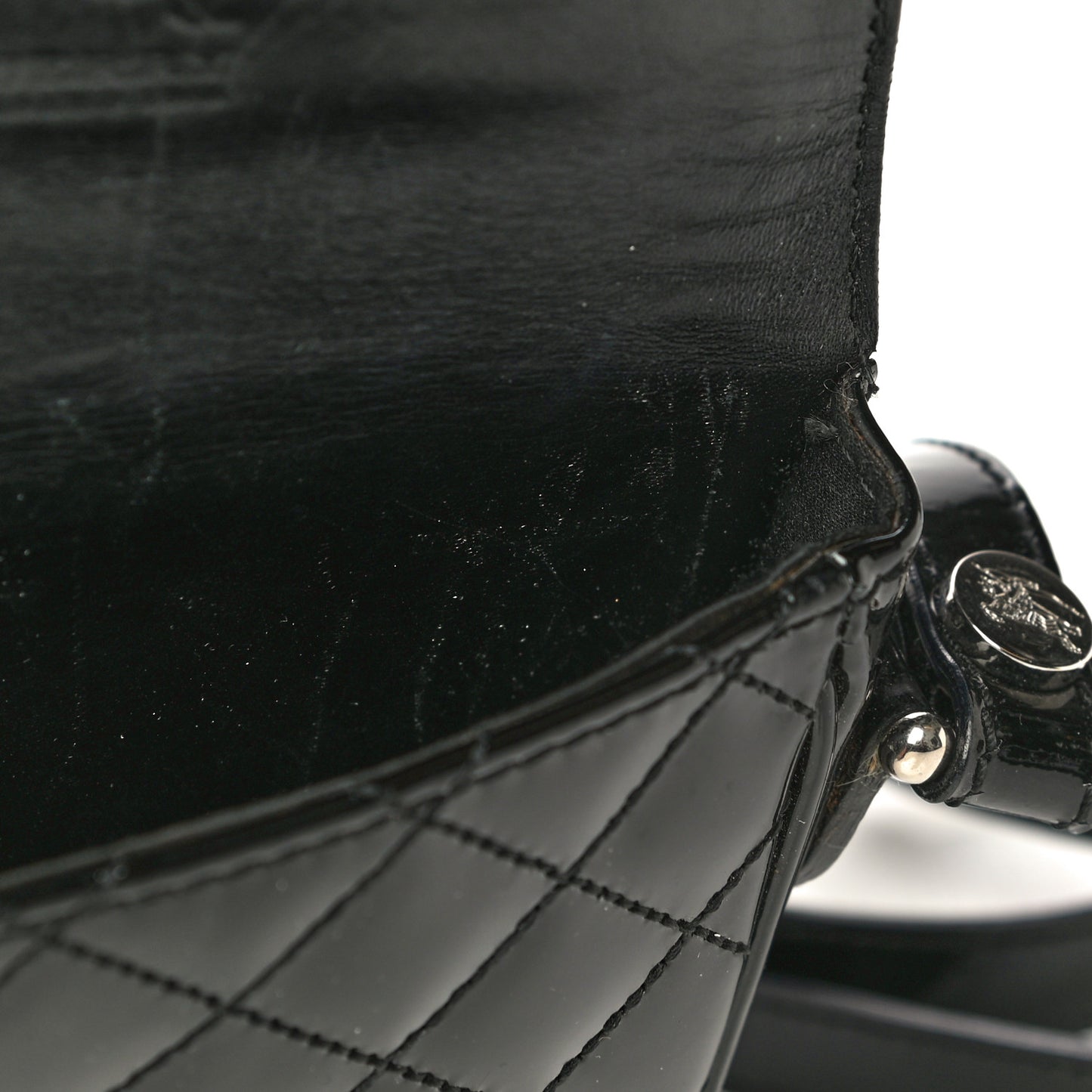 Patent Calfskin Quilted Mini Crossbody Bag Black