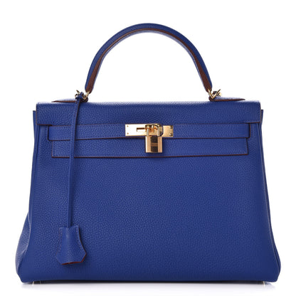 Hermes Togo Horseshoe Kelly Retourne 32 Bleu Electrique Rouge H 1 of 40
