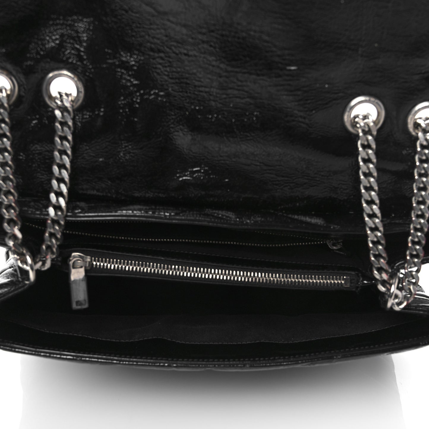Patent Y Quilted Monogram Medium Loulou Chain Satchel Black
