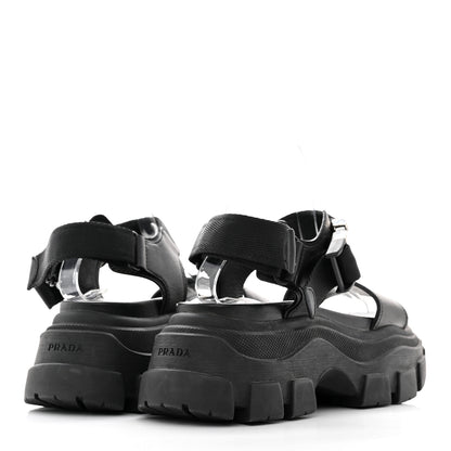 Prada Brushed Calfskin Monolith Pegasus Thunder Sandals 39 Black 4 of 8