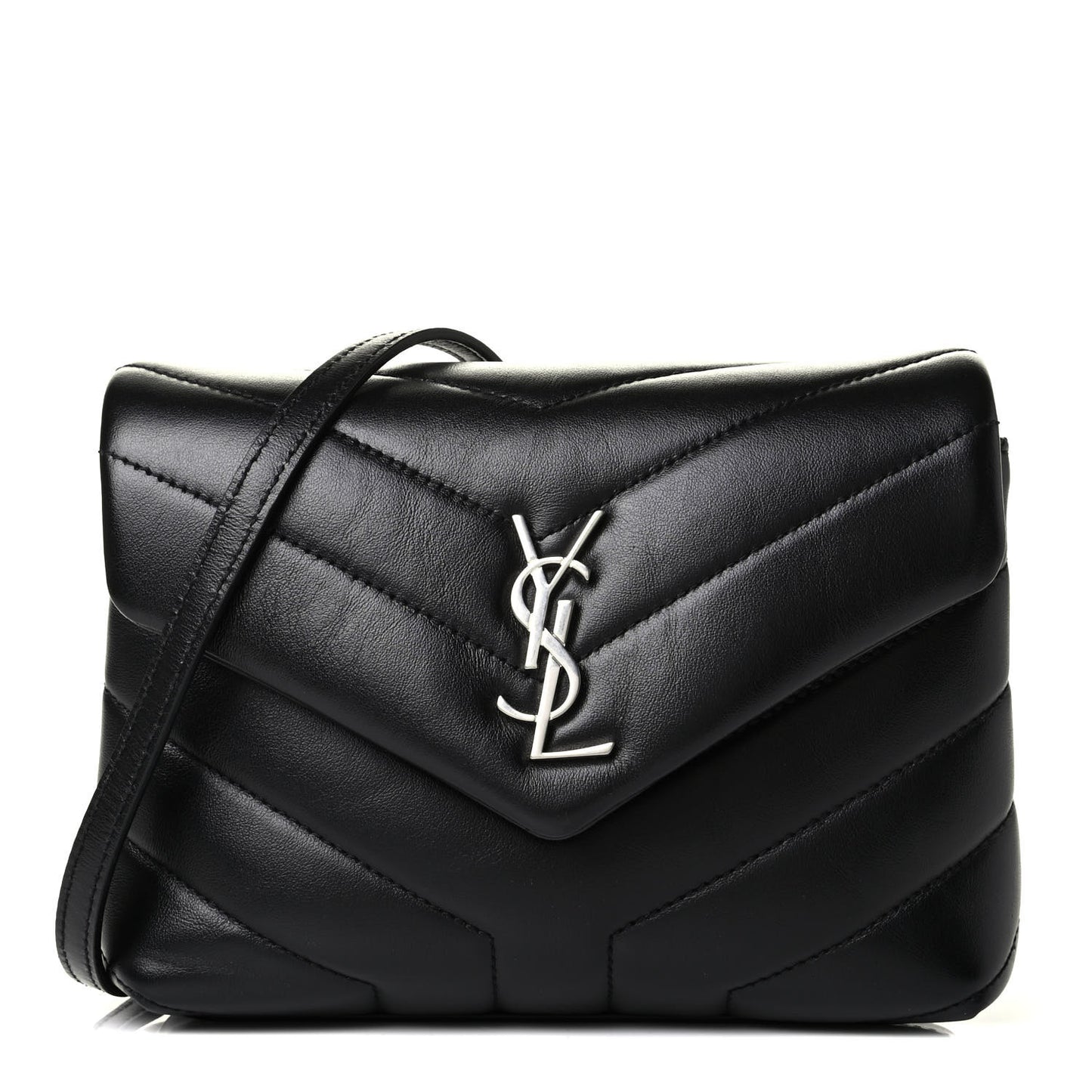 Calfskin Y Quilted Monogram Toy Loulou Crossbody Bag Black