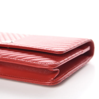 Chanel Caviar Chevron Quilted Wallet On Chain WOC Red 10 of 13