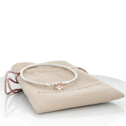 David Yurman Sterling Silver Diamond Morganite 3mm Petite Wheaton Bracelet 6 of 6
