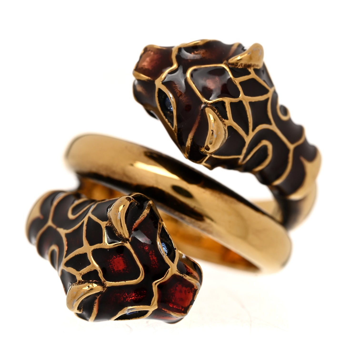 Tiger Heads Double Wrap Ring 53 6.25 Aged Gold Red
