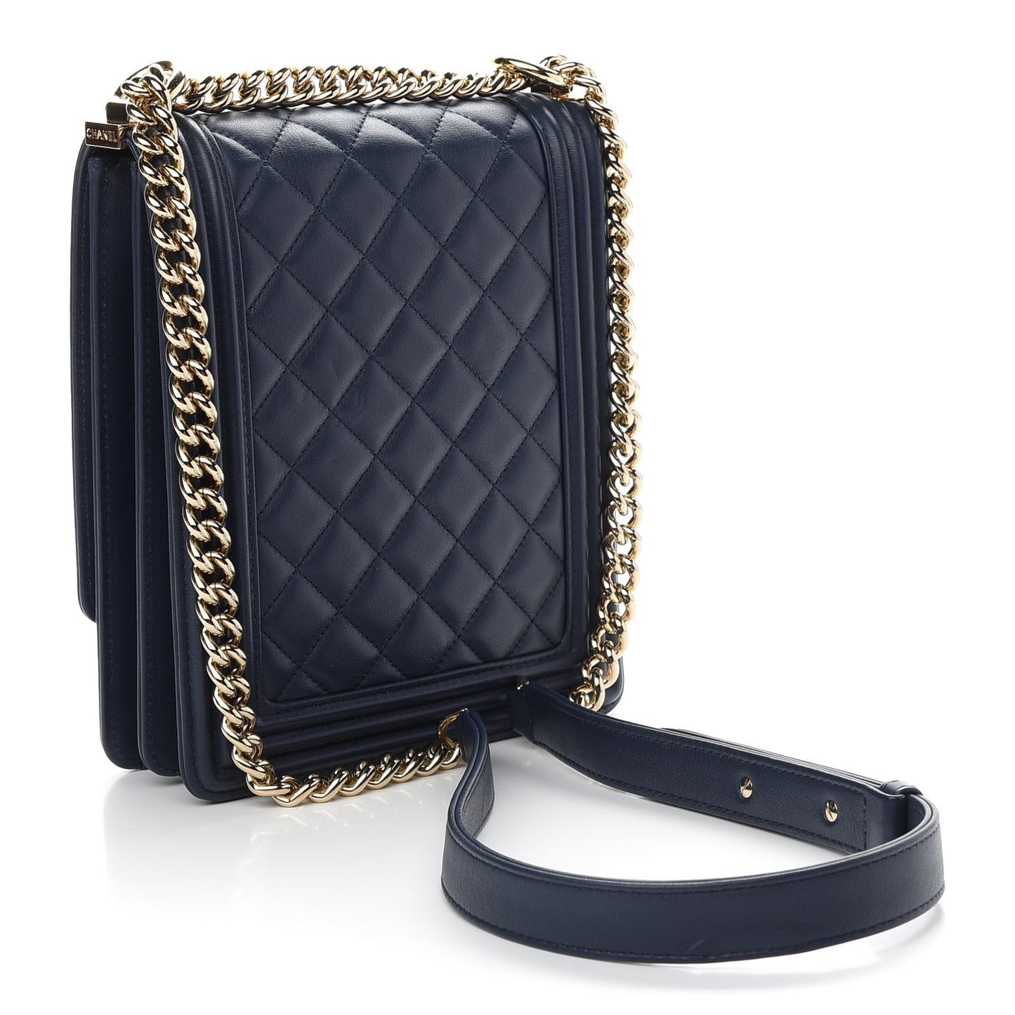 Calfskin Quilted North South Boy Flap Navy
