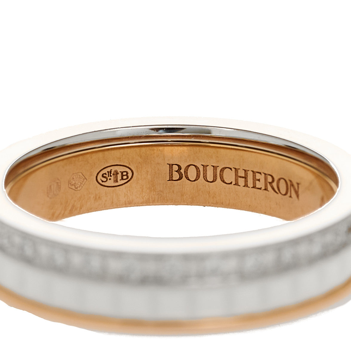 18K Pink White Gold Ceramic Diamond Quatre Classique Wedding Band Ring 46 3.75