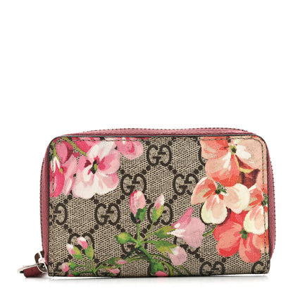 Gucci GG Supreme Monogram Blooms Zip Around Card Case Wallet Beige Multicolor Dry Rose 1 of 6