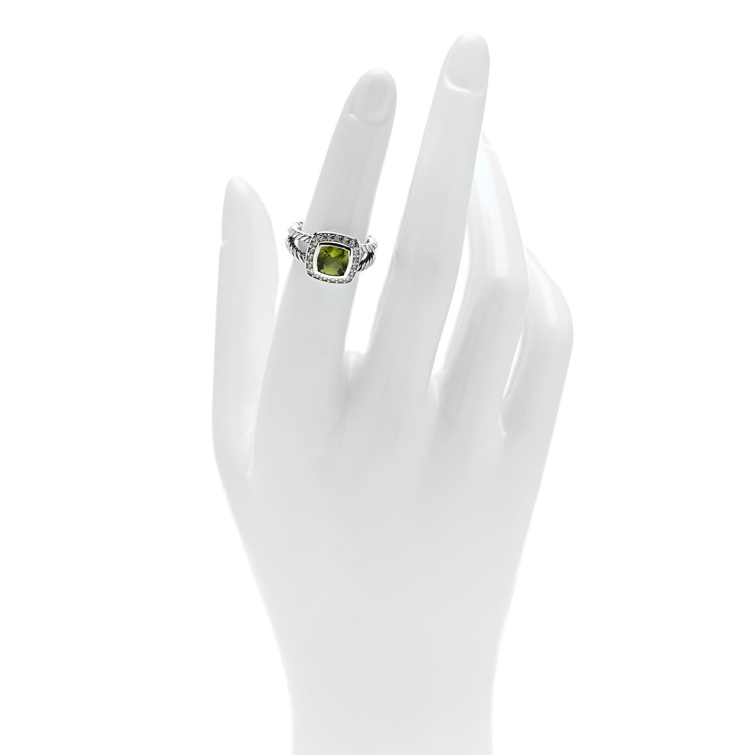 David Yurman Sterling Silver Diamond Peridot 7mm Petite Albion Ring 49 5 2 of 6