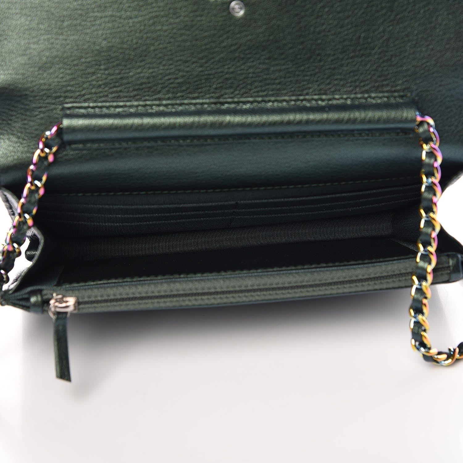 Chanel Iridescent Goatskin Quilted Wallet On Chain WOC Green 5 of 10