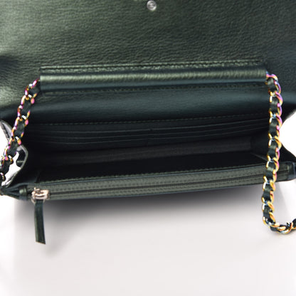 Chanel Iridescent Goatskin Quilted Wallet On Chain WOC Green 5 of 10