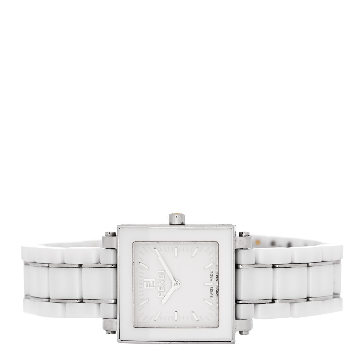 Fendi Stainless Steel Ceramic 25mm Quadro Quartz Watch White 2 of 5