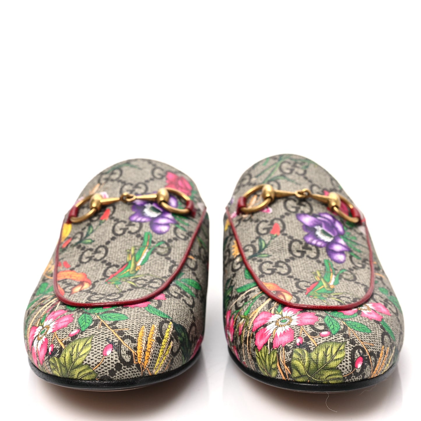 GG Supreme Monogram Flora Womens Princetown Slippers 37.5 Beige Ebony Multicolor Rosso