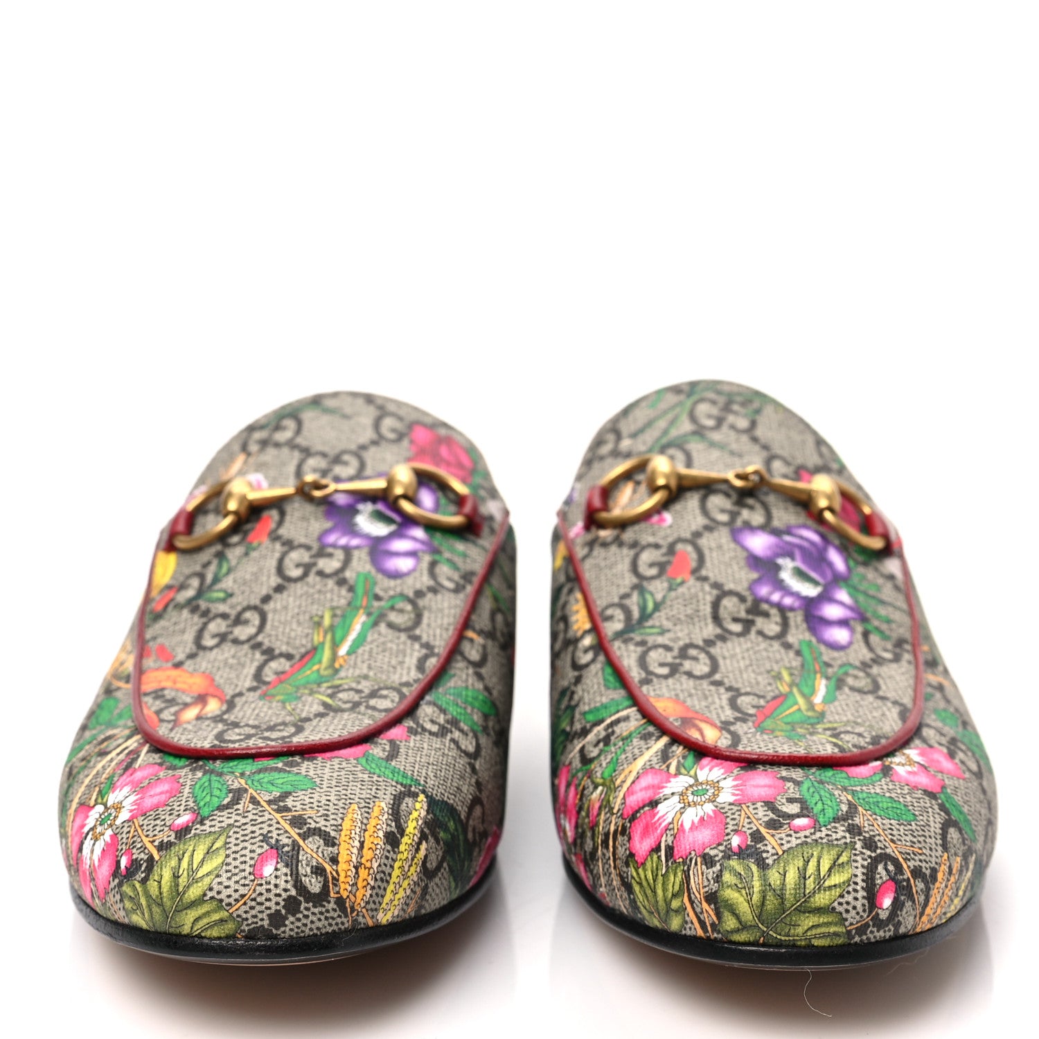 Gucci GG Supreme Monogram Flora Womens Princetown Slippers 37.5 Beige Ebony Multicolor Rosso 2 of 9