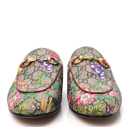 Gucci GG Supreme Monogram Flora Womens Princetown Slippers 37.5 Beige Ebony Multicolor Rosso 2 of 9