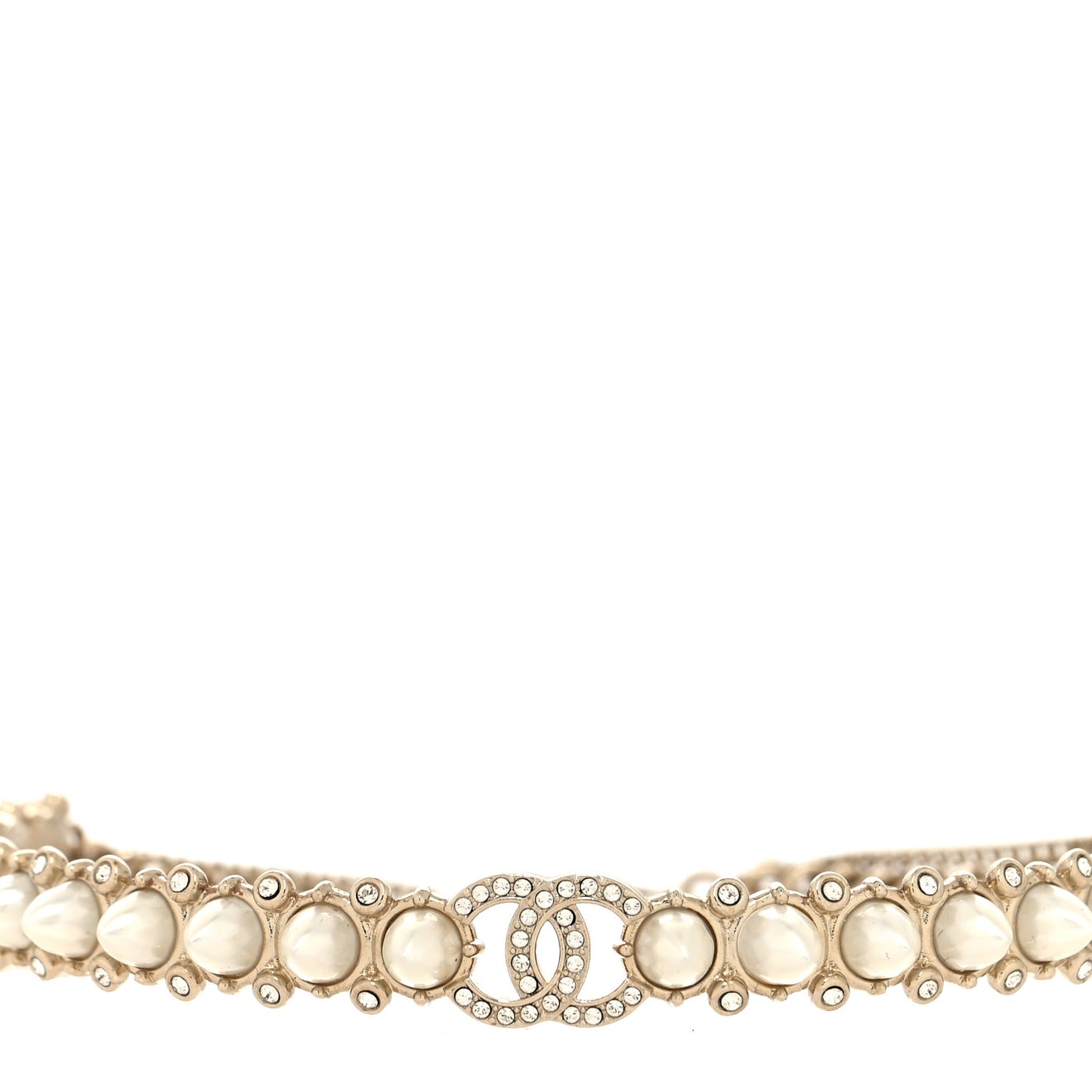 Strass Crystal Studded Pearl CC Choker Necklace Gold Pearly White