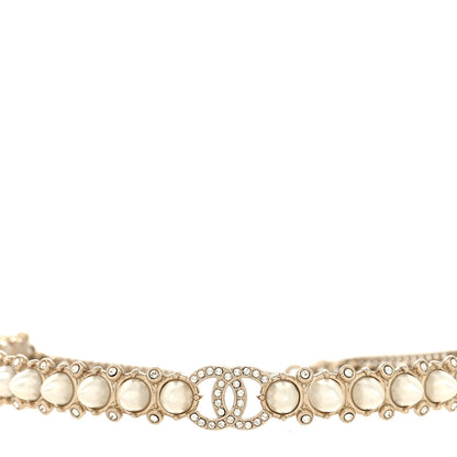 Chanel Strass Crystal Studded Pearl CC Choker Necklace Gold Pearly White 1 of 5