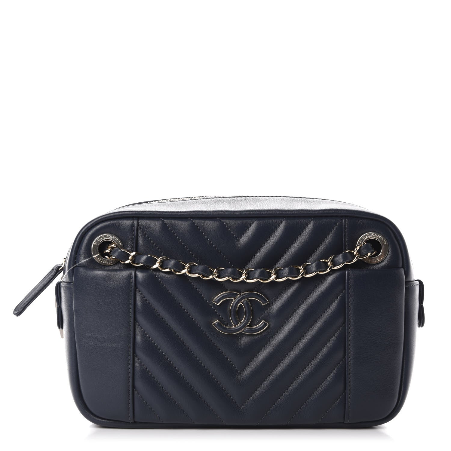 Chanel Calfskin Quilted Daily Chevron Camera Case Navy Blue 1 of 11