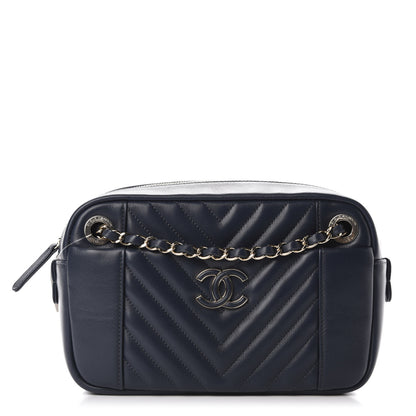 Chanel Calfskin Quilted Daily Chevron Camera Case Navy Blue 1 of 11