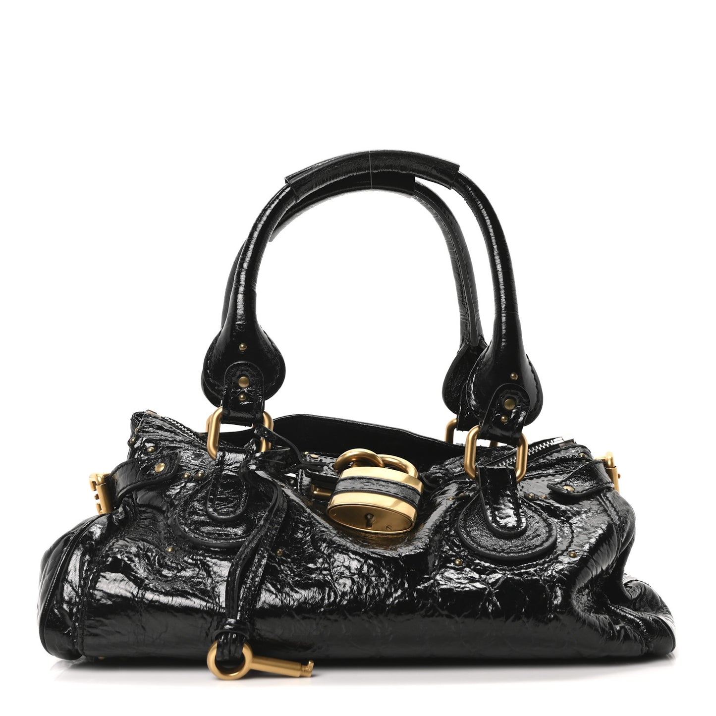 Crinkled Patent Medium Paddington Satchel Black