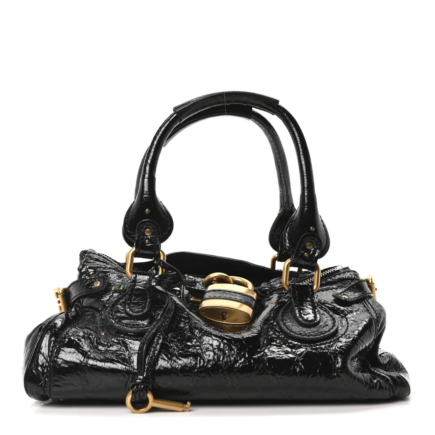 Chloe Crinkled Patent Medium Paddington Satchel Black 1 of 10