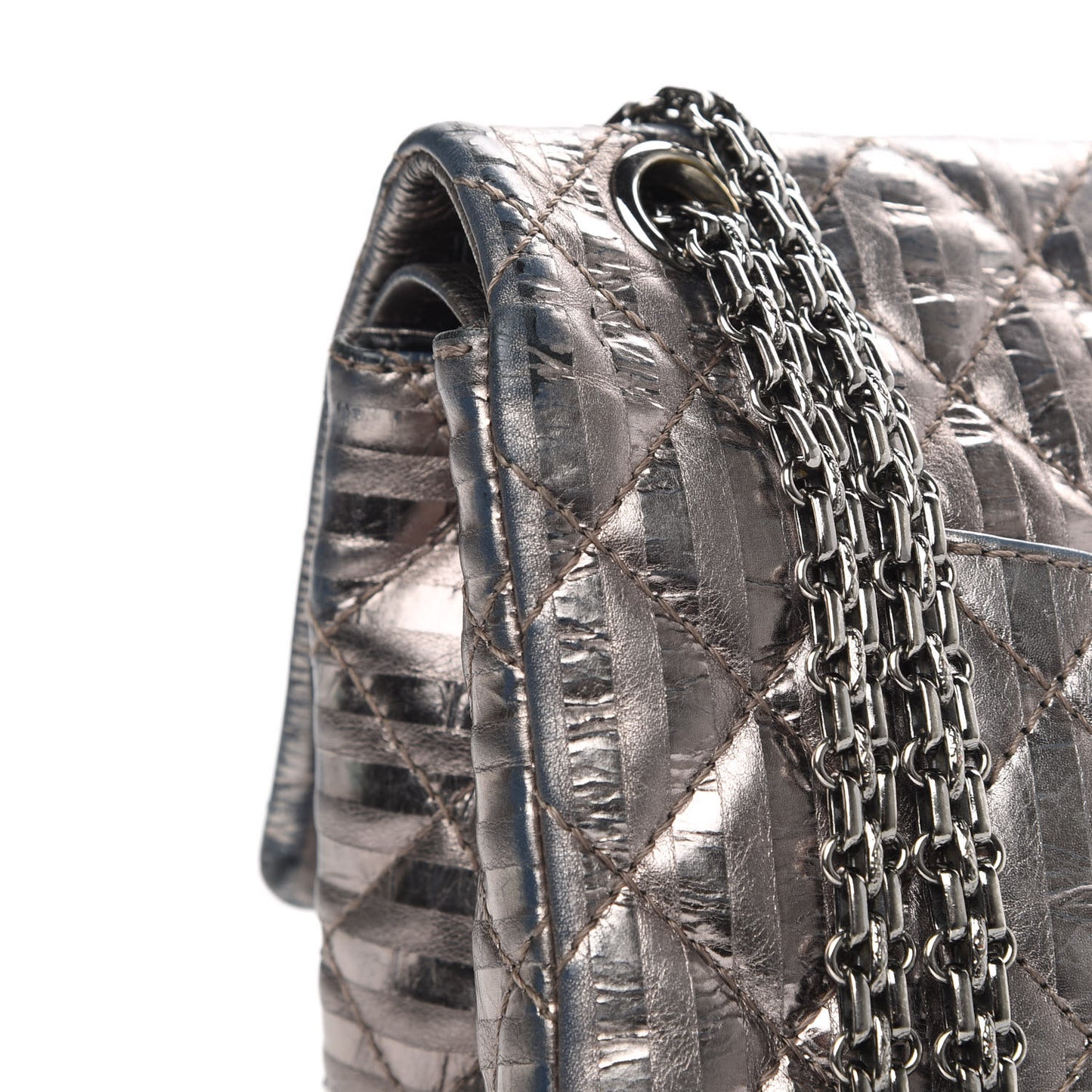 Metallic Striped Calfskin 2.55 Reissue 226 Flap Silver