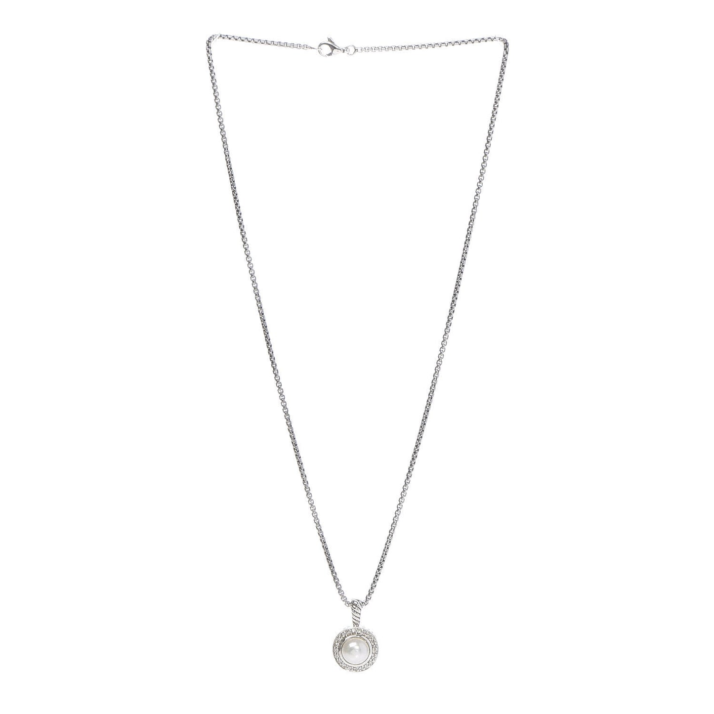 Sterling Silver Diamond Pearl 8mm Cerise Pendant Necklace