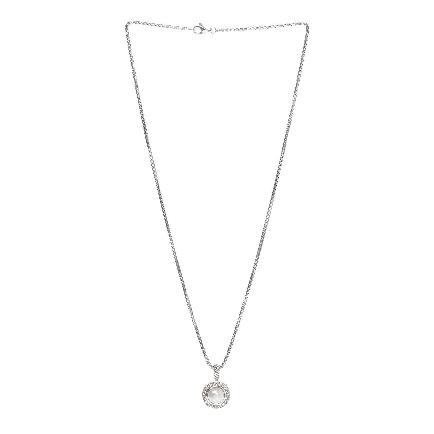 David Yurman Sterling Silver Diamond Pearl 8mm Cerise Pendant Necklace 3 of 6