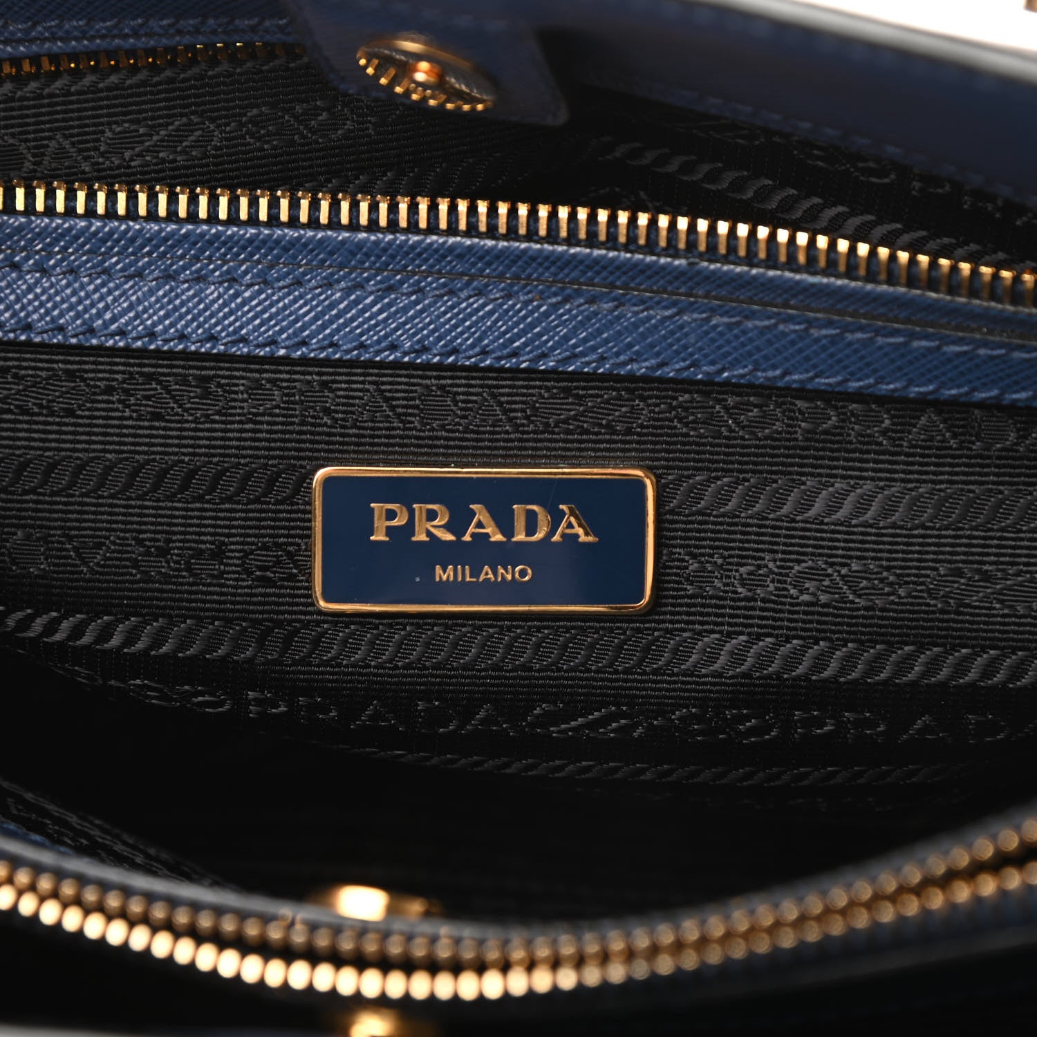 Prada Saffiano Lux Bi-Color Medium Tote Bluette Black 6 of 13