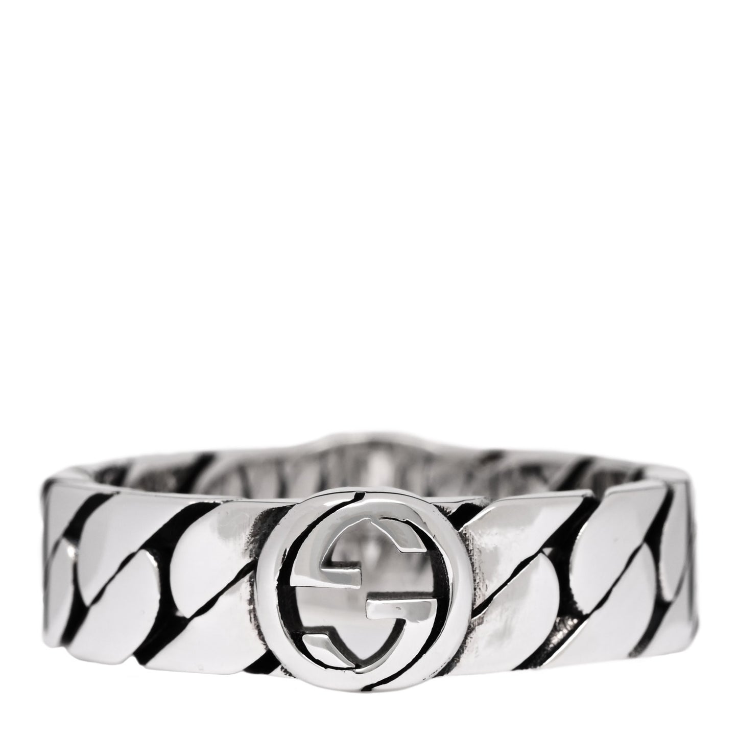Sterling Silver Enamel Interlocking G Chain Ring 63 10.5 Black