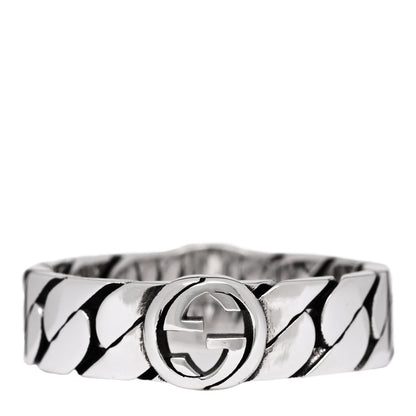 Gucci Sterling Silver Enamel Interlocking G Chain Ring 63 10.5 Black 1 of 5