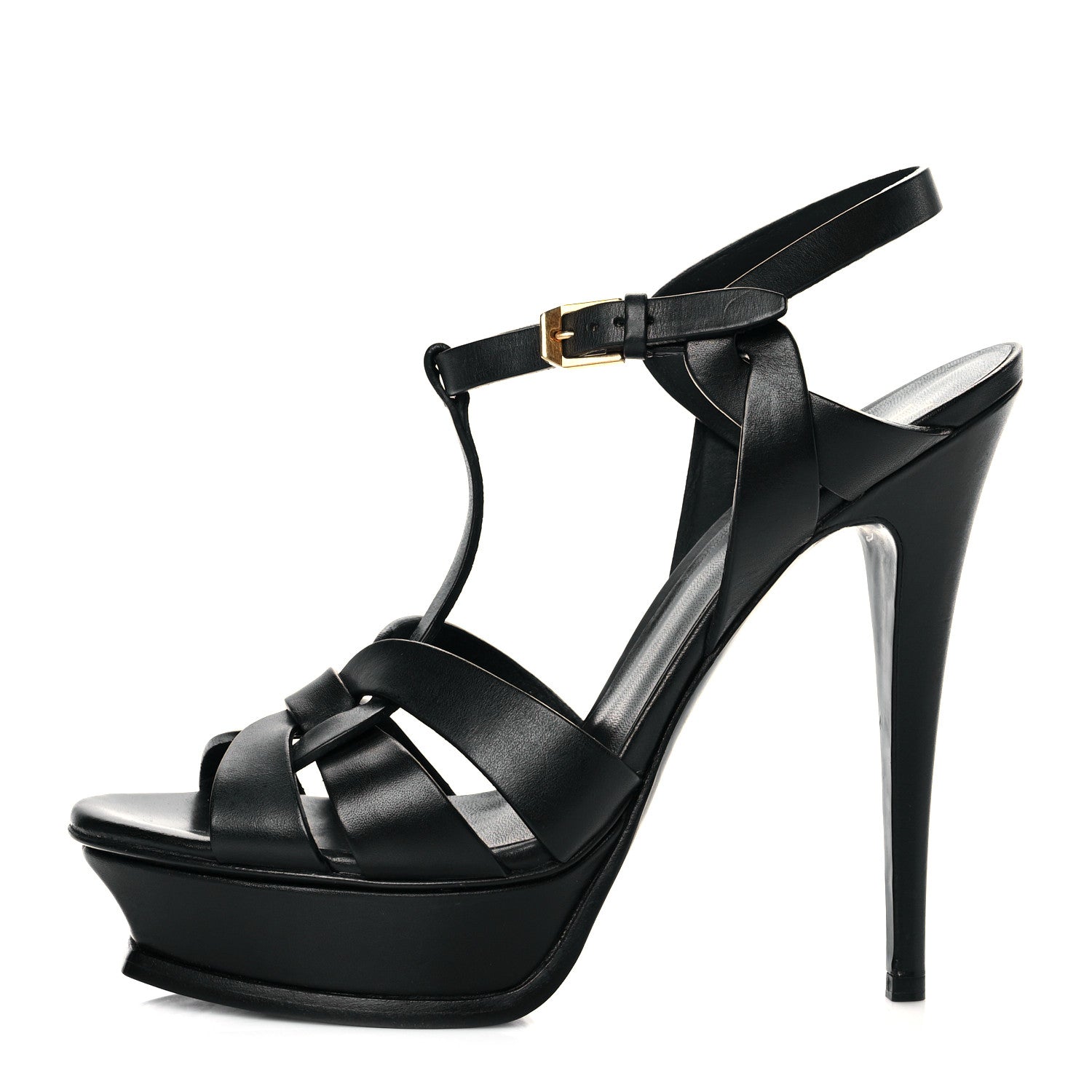 Saint Laurent Calfskin Tribute 105 Platform Sandals 40 Black 1 of 9