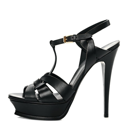Saint Laurent Calfskin Tribute 105 Platform Sandals 40 Black 1 of 9
