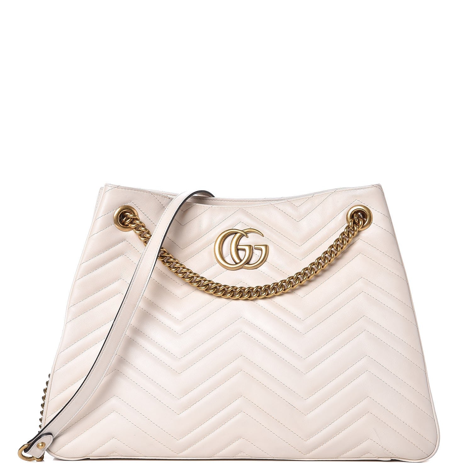 Gucci Calfskin Matelasse Medium GG Marmont Shoulder Tote Bag White 1 of 16