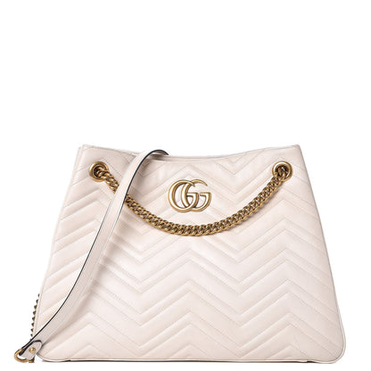 Gucci Calfskin Matelasse Medium GG Marmont Shoulder Tote Bag White 1 of 16