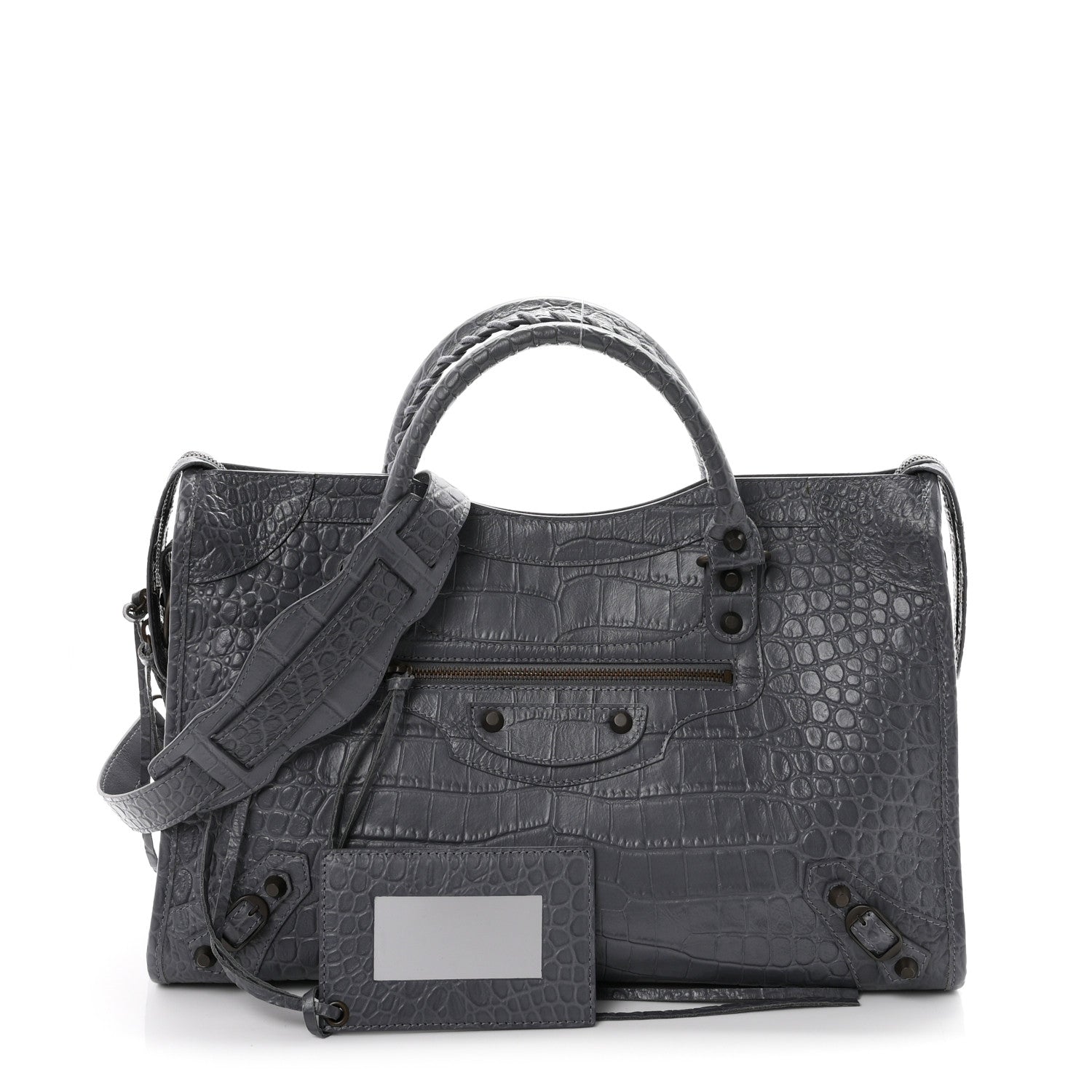 Balenciaga Calfskin Crocodile Embossed Classic Hardware City Gris Beton 3 of 11