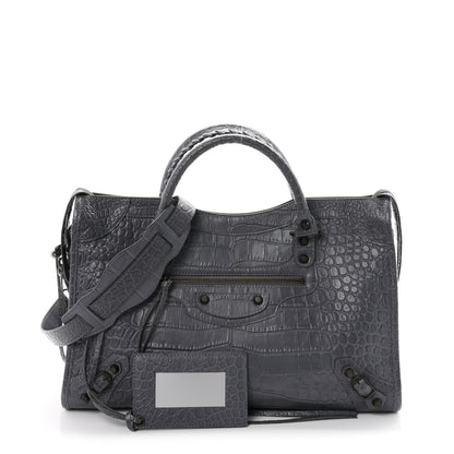 Balenciaga Calfskin Crocodile Embossed Classic Hardware City Gris Beton 3 of 11