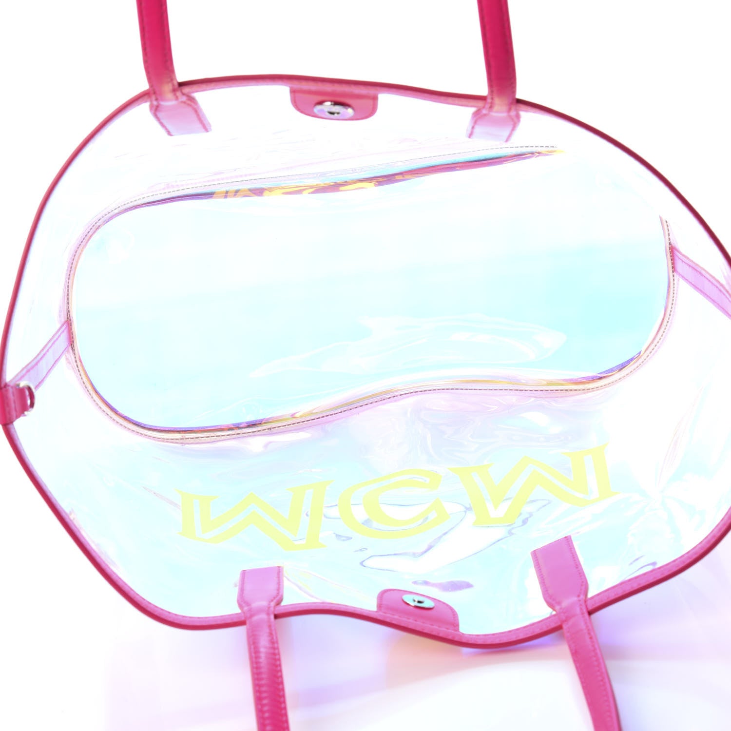 MCM Iridescent PVC Shopper Tote Neon Pink Hologram 7 of 8