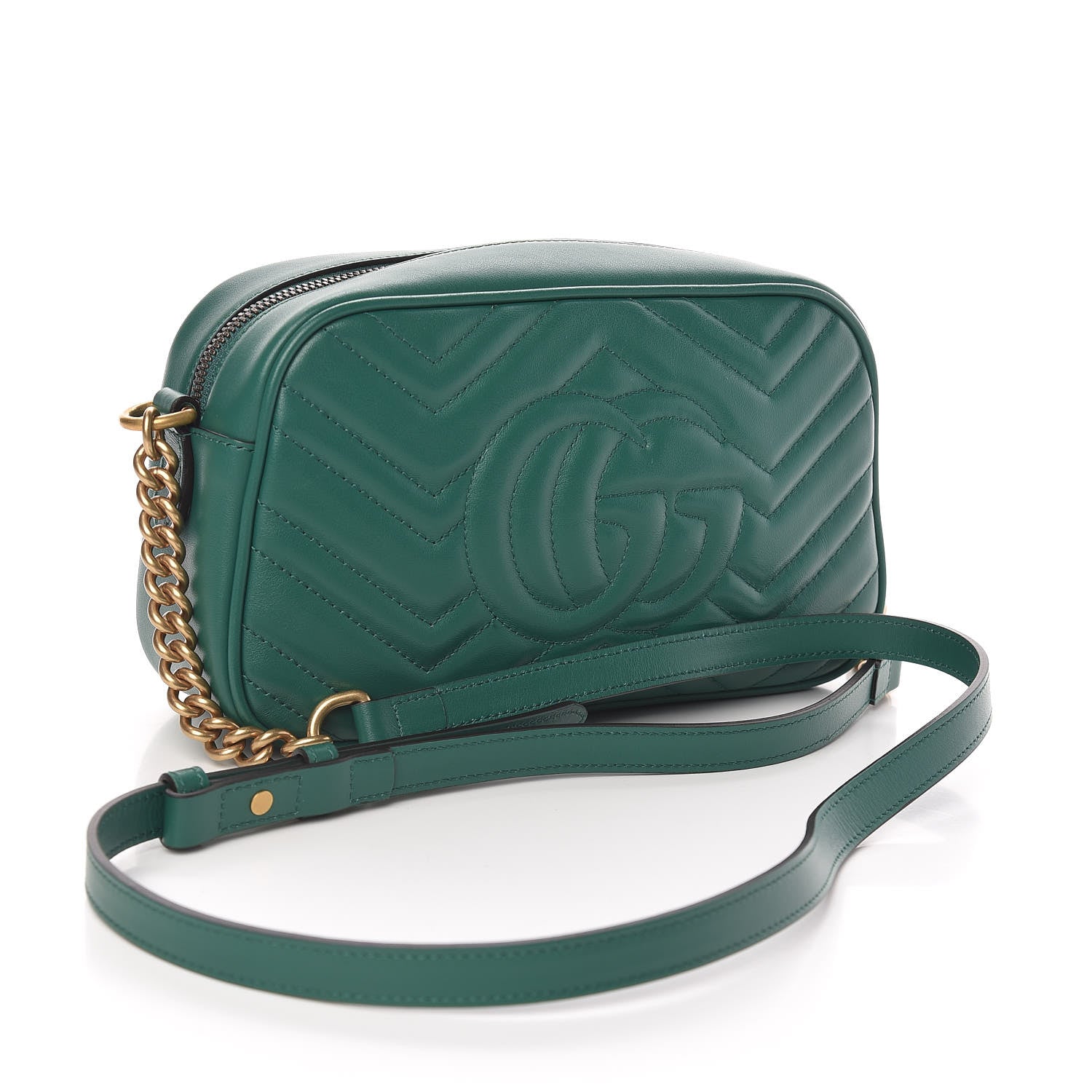 Gucci Calfskin Matelasse Small GG Marmont Chain Shoulder Bag Emerald Green 3 of 10